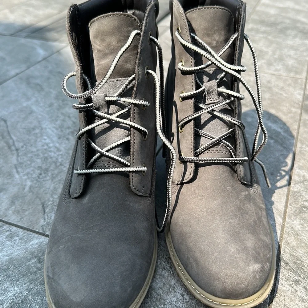Timberland  ankle boots, gray suede leather,  wedge heel, size 8.5 ,